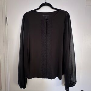 White House Black Market Boho Keyhole Black Blouse